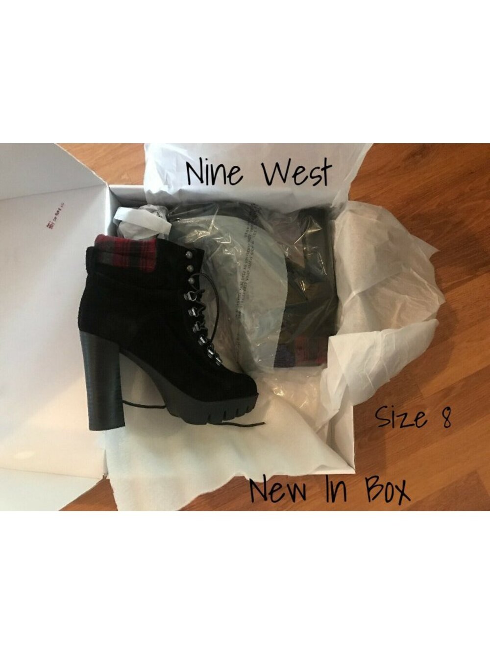 Nine West Boots Suede Black & Red Plaid Women's Size 8 M US New In Box